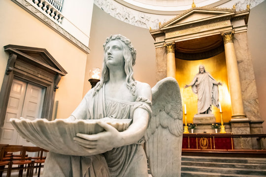 An interior of Church of Our Lady or Copenhagen Cathedral. Copenhagen, Denmark. February 2020