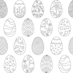 Easter eggs seamless pattern in doodle style on white. vector illustration