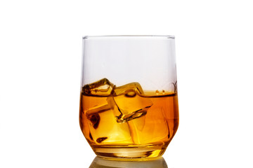 Glass of scotch whiskey and ice