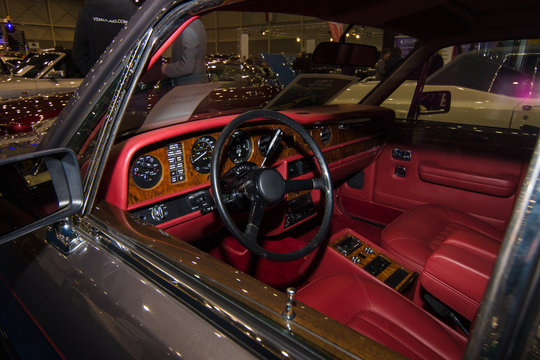 MAASTRICHT, NETHERLANDS - JANUARY 09, 2015: Cabin a full-size luxury car Rolls-Royce Silver Spirit, 1988. International Exhibition InterClassics & Topmobiel 2015