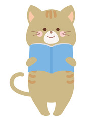 読書をする猫のイラスト