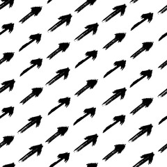 Arrows seamless pattern hand drawn with a brush. Vector Monochrome Grunge texture.