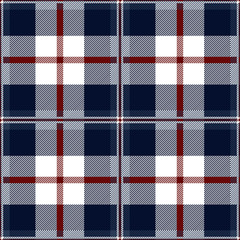 Red, blue and white tartan plaid design. Scottish textile pattern blend.