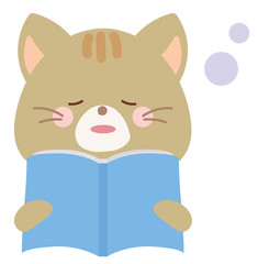読書をするネコのイラスト