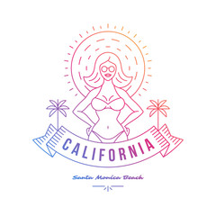 Positive modern line art style girl or woman on beach