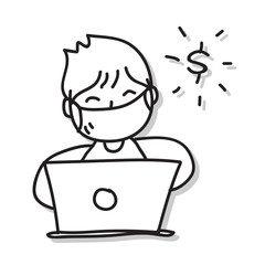 hand drawing businessman wear masks work from home during virus outbreak.