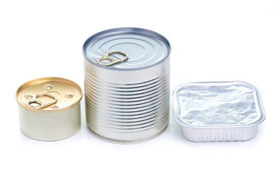 jar tin canned food pate on white background isolation