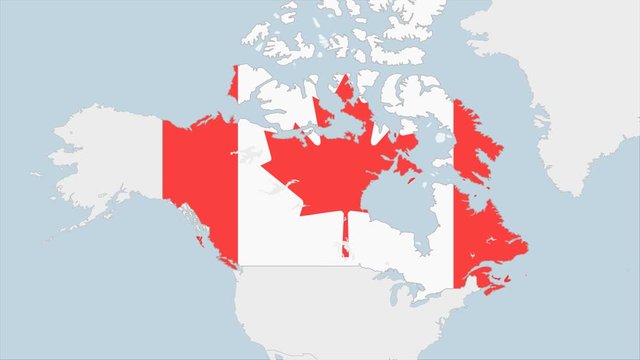 Canada map highlighted in Canada flag colors and pin of country capital Ottawa.