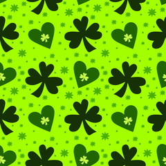 Vector seamless pattern with clover leaves on a white background. Suitable for St. Patrick's Day or spring design.