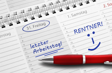 Kalendernotiz Rentner, „letzter Arbeitstag!“