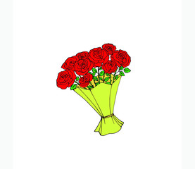 bright gift bouquet of roses on a white background. vector illustration. freehand drawing
