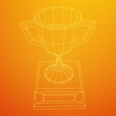 Winner trophy cup. Award concept. Wireframe low poly mesh vector illustration