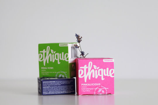Amsterdam / Netherlands - March 7 2020: Zero waste shampoo soap bars from brand Ethique