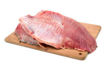 raw carp fillets on white background