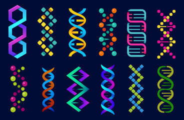 Abstract shape DNA helix, genetic science icons