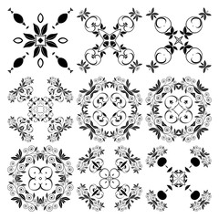 Round floral ornaments on background. Set