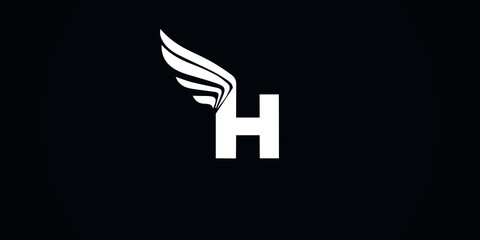 H initial letter logo design with wings