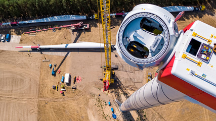 windparks under construction with cranes