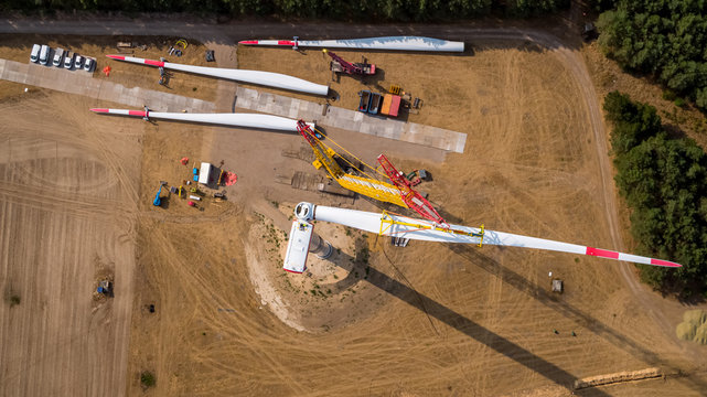 windparks under construction with cranes