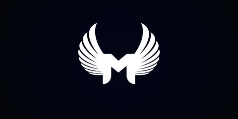 M initial letter logo design with wings