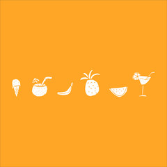 fruits and cocktail. Vector hand drawn isolated objects. Icons in sketch style.