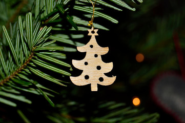 Decoration on Christmas tree - plywood Christmas tree