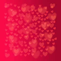 subtle blurry heart shape on red background , valentine, wedding , love concept