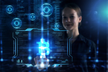 Business, Technology, Internet and network concept. Young businessman working on a virtual screen of the future and sees the inscription: