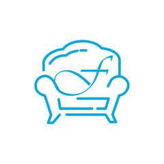 icon logo sofa with letter f vector design	