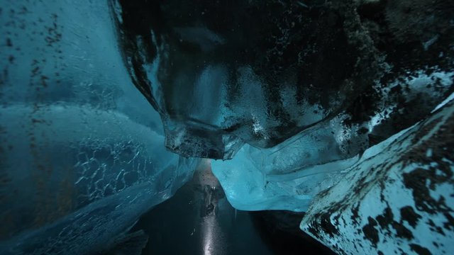 Ground sot of a beautiful ice cave in the Mendenhall Glacier.  Filmed in 4K 30fps