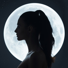Fine Art Fashion Studio Portrait of Woman at Full Moon