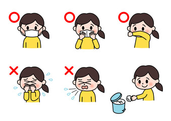 Cough, etiquette, girl,illustration