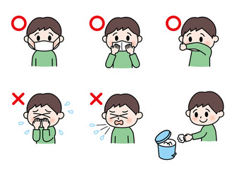 Cough, etiquette, boy,illustration