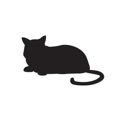 Cute cat black silhouette vector illustration isolated.