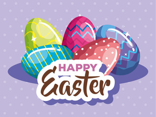 happy easter card with eggs decorated vector illustration design