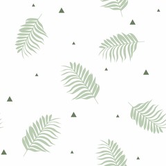 Nature seamless pattern. Hand drawn tropical summer background: green palm tree leaves background.