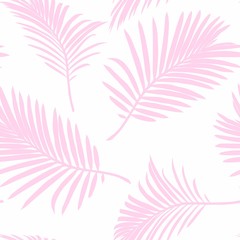 Fototapeta na wymiar Nature seamless pattern. Hand drawn tropical summer background: pink palm tree leaves.