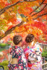 もみじ(紅葉)と写真を撮る女性たち / 秋 の風景