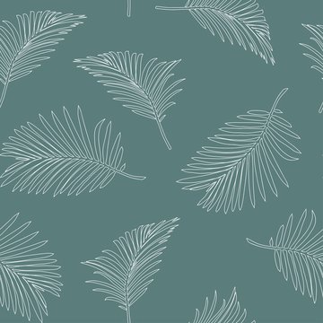 Nature seamless pattern. Hand drawn tropical summer background: palm tree leaves background.
