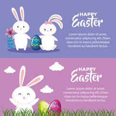 set of happy easter card with decoration vector illustration design
