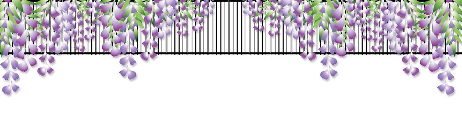 藤の花が垂れる格子戸のイラストバナー素材