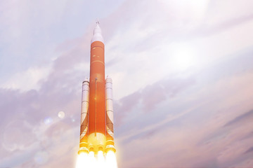 The launch of the rocket with the shuttle. Against the sky. Elements of this image were furnished by NASA.