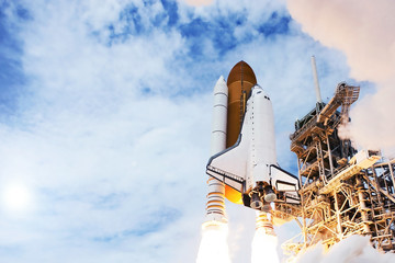 The launch of the rocket with the shuttle. Against the sky. Elements of this image were furnished...