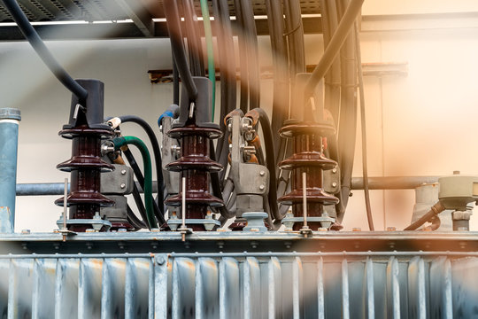 Lightning Arresters electrode connection point with flare. Electrical circuit large power transformers for supplying electricity of industrial plants.