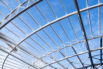 Fototapeta premium Construction site with a steel frame structures.