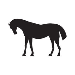 Cute horse standing silhouette vector illustration.