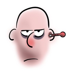 Man measures temperature in the ear