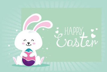 happy easter card with bunny and egg decorated vector illustration design