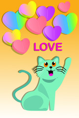 cartoon design with cat and colorful heart