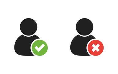 Check and cross mark icon account accept. Person icon vector
